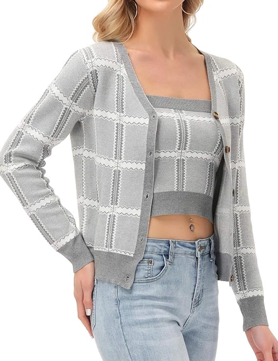 Womens Sweater Sets Knit Button Down Cardigan Sweaters Two Piece Set