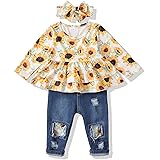 Infant Toddler Baby Girl Clothes Denim Jeans Outfits 2PCS Ruffle Floral Top + Ripped Denim Girls Pants Set 6M-4T