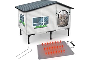 GASUR Weatherproof Heated Cat House for Outside Cats, Outdoor Cat House with Cats Heated Pad for Winter, Insulated Heating Cat Houses, Elevated Safe Feral Cat Houses Heat Cat Shelter (20"x17"x16")