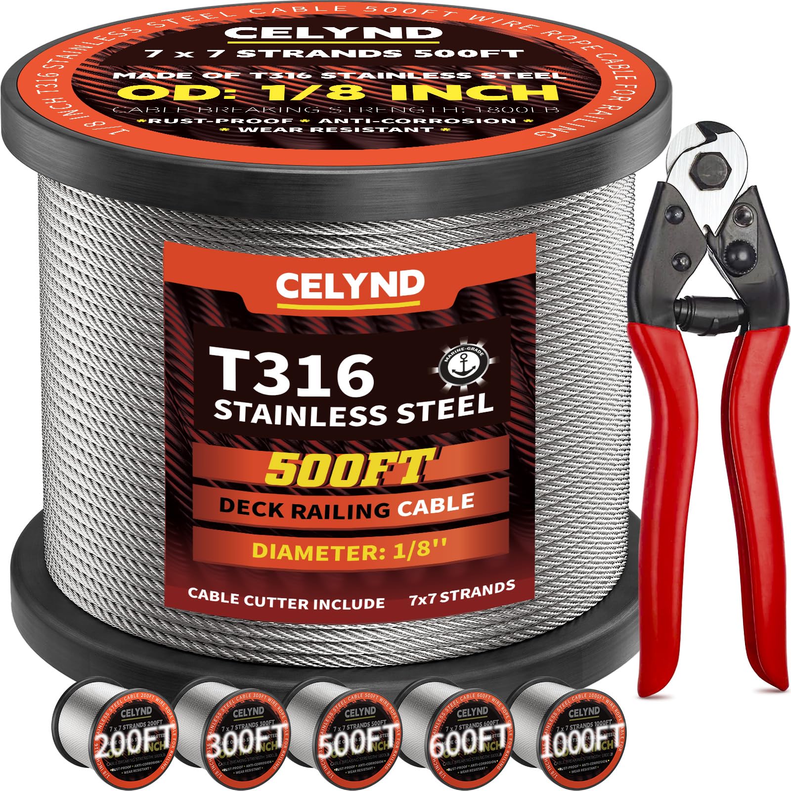 Photo 1 of CELYND Stainless Steel Cable for Railing - 500FT 1/8" T316 Wire Rope Cable for Deck Railings System Kit