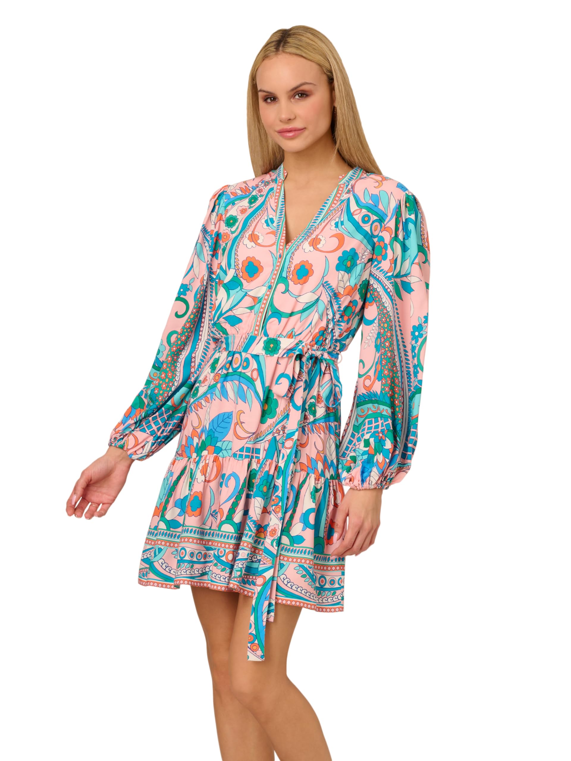 Adrianna Papell Women’s Day to Dinner Vacation Weekend Brunch Dress Destination Wedding, Peach Multi