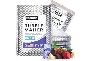 PACRON 100-Pack Insulated Silver Thermal Bubble Mailers 11 x 15 - Waterproof Metallic Foil Self-Sealing Padded Envelopes for Cold Shipping, Perishables, Food, Cosmetics, Pharmaceuticals