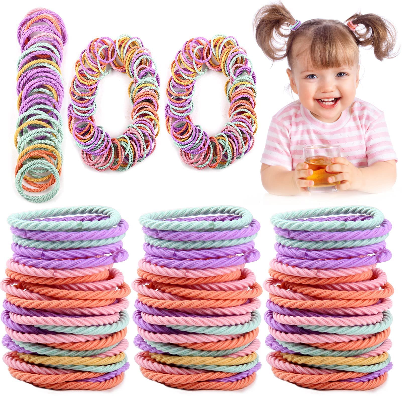 Candygirl 100 Pieces Girl's Hair Bands,Cotton Baby Hair Ties,Multicoloured Small Elastic Hair Band for Toddler Hair Bands Children Girls' Ponytail Holder