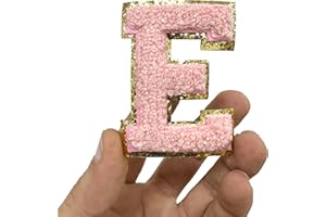 CAOMP Iron On Chenille Letter Patch 2.5 Inch Varsity Letter Chenille Adhesive A-Z Alphabet Soft Pink/Gold Letter E