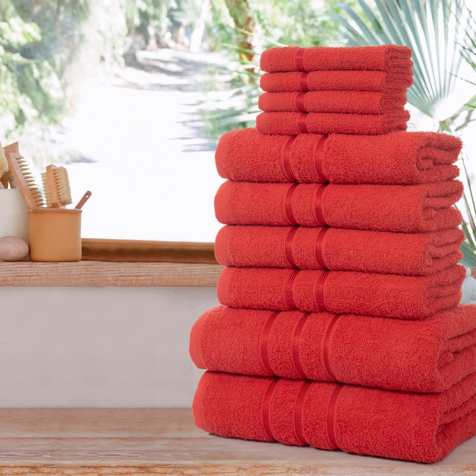 ZIMEL HOMES 10-Piece Towels Bale Set for Bathroom, Ultra Soft Premium Quality Water Absorbent Towel Gift Sets, 100% Combed Cotton, 4x Face 4x Hand 2x Bath Towels (Red)