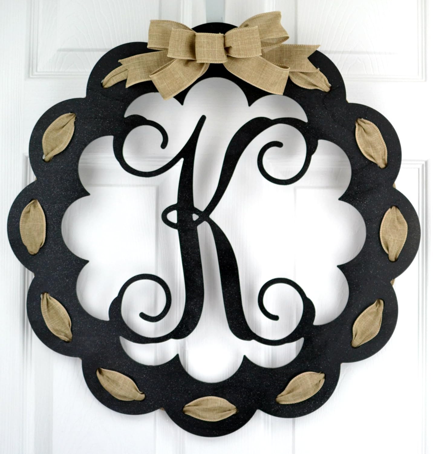 Amazon Com Monogrammed Door Hanger Mom Christmas Gift Black And Burlap Everyday Year Letter Door Hanger Many Colors Handmade