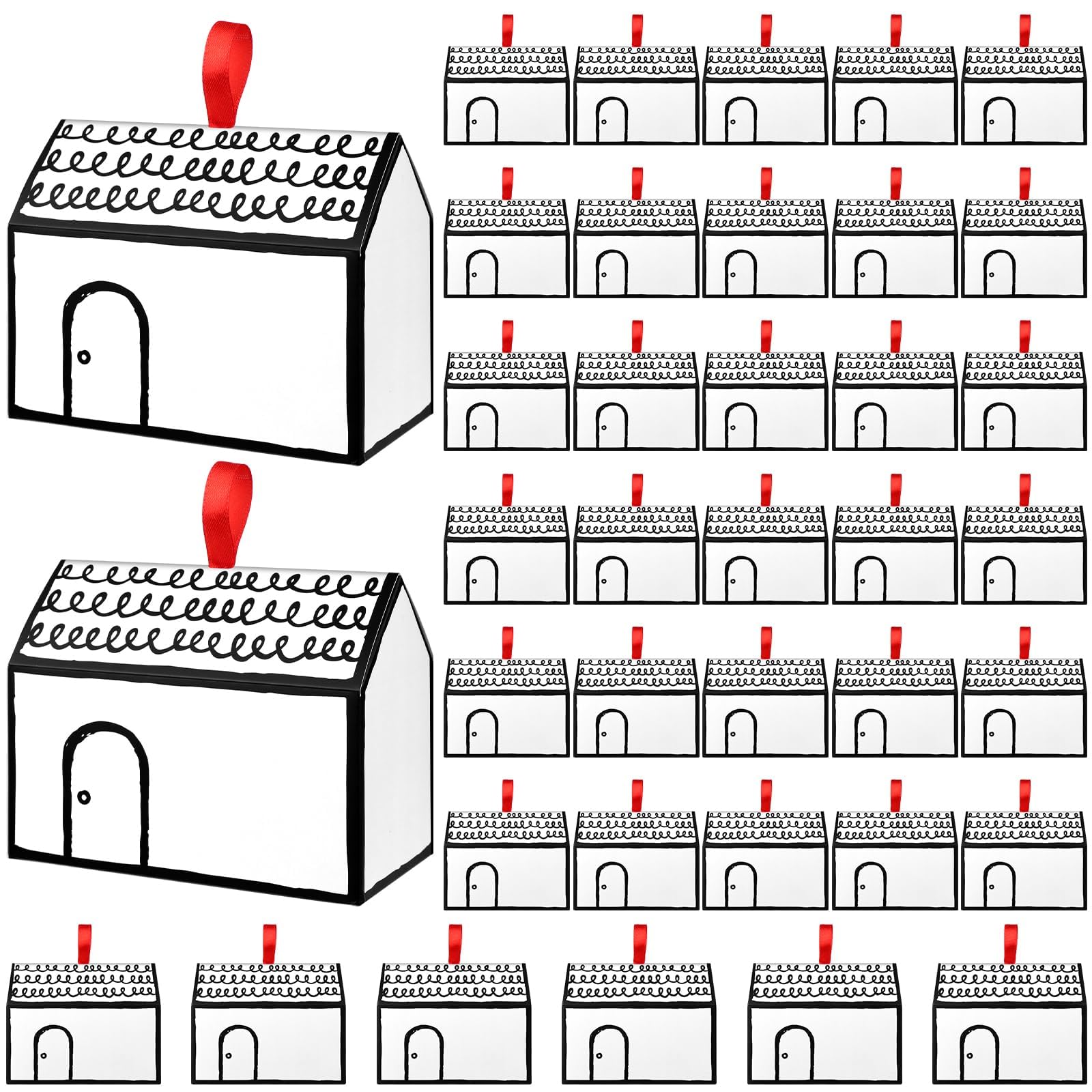 Photo 1 of Easywiny 36 Pcs Classic House Shaped Gift Boxes with Red Ribbons, Treat Boxes for Dessert, Fancy Cookie Boxes for Gift Giving, White Gable Box, Gift Bag Bakery Boxes Party Favors, Gingerbread Treats