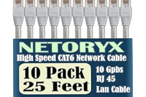 NETORYX 10 Pack Cat 6 Ethernet Cable 25 feet- Computer LAN Network Cord - Made in Québec, Made by high Standard Components fo