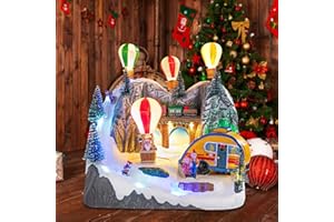 Chonsun Christmas Village,Christmas Collectible Buildings Christmas Village Houses Hot Air Balloon with LED Lights,Christmas Vacation Village Musical with USB Indoor Display Figurines Decoration