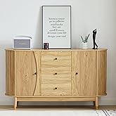 Caspellaire 55" Sideboard Buffet Cabinet with Storage,Modern Curved Edge Buffet Cabinet with 3 Drawers and 2 Doors,Fluted Sid