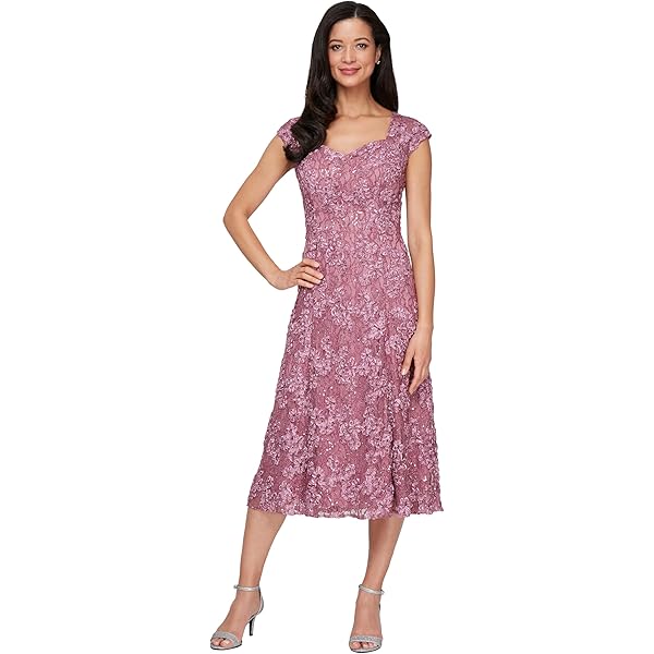 Amazon.com: Alex Evenings Women's Tea Length Embroidered Cocktail Dress  with Illusion Sleeves, Wedding Guest (Petite and Regular Sizes), Bright  Navy Petite, 6P : Clothing, Shoes & Jewelry