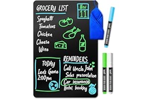Magnetic Black Dry Erase Board for Fridge - 30x20 cm - Stain Resistant with 3 Magnetic, Fine Tip Neon Chalk Markers, Erasable