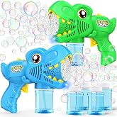 Kids Bubble Gun 2 Pack Dino Bubble Machine Gun for Toddlers with 4 Solutions Outdoor Toys Automatic 13-Hole Bubbles for Kids
