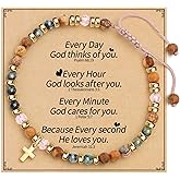 Sistble Cross Bracelet for Women Girls, Christian Gifts for Women Natural Stone Beaded Bracelets Handmade Baptism Confirmation Communion Inspirational Gifts Christmas Stocking Stuffers Basket Jewelry