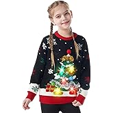 Giggling Getup Ugly Christmas Sweater with Light, LED Ugly Christmas Sweater for Women Men Kids 2025 Christmas Tree(Black)