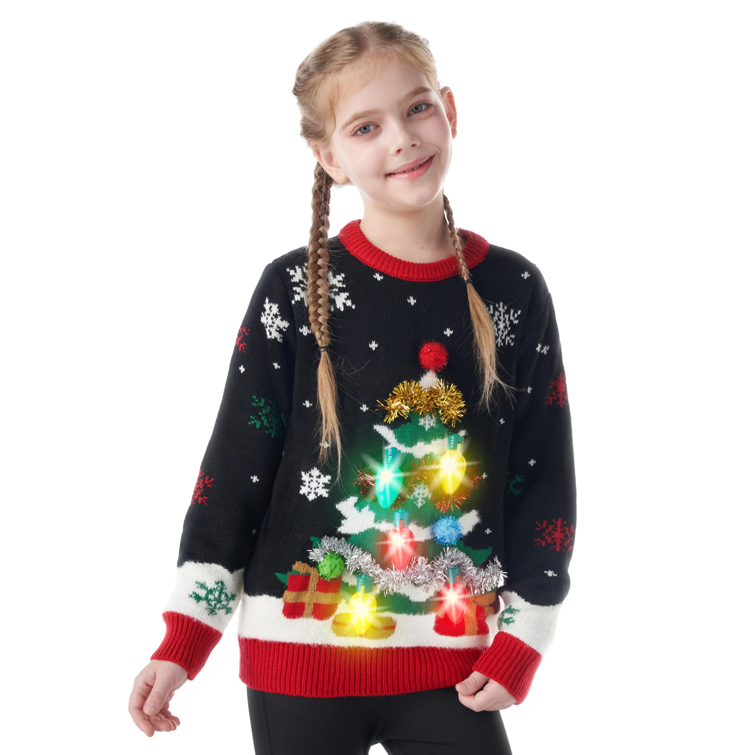 Photo 1 of Giggling Getup Ugly Christmas Sweater with Light, LED Ugly Christmas Sweater for Women Men Kids 2025 Christmas Tree(Black)