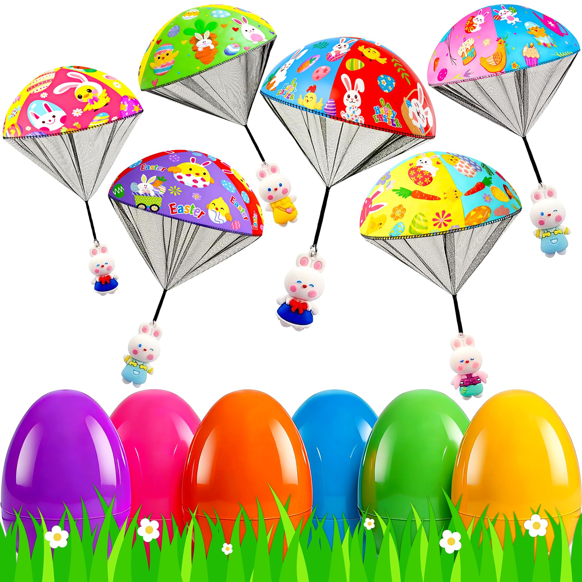 U-Zomir 6 Pack Prefilled Easter Eggs with Toys for Kids, Easter Basket Stuffers Easter Gifts Ideas with Outdoor Flying Parachute for 4 6 8 10 12 Year Old Boys Girls