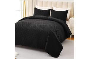 OARAGE Quilt King Size Black Soft Lightweight Quilted Bedspread with Pinwheel Motif, Microfiber Stitch Coverlet Bedding Sets for All Seasons (1 Quilt, 2 Shams)