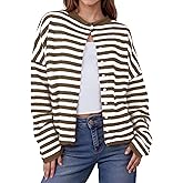 IPMQ Womens Striped Cardigans Lightweight Casual Button Up Sweaters Long Sleeve Loose Knit Cardigan Sweater Fall Winter