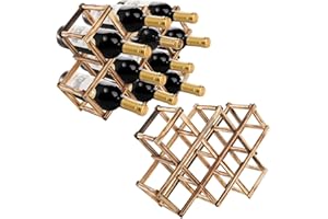 ZEAYEA 2 Pack Tabletop Wood Wine Holder, Foldable Countertop Wine Rack for 20 Bottles, Free Standing Wine Storage Rack Displa