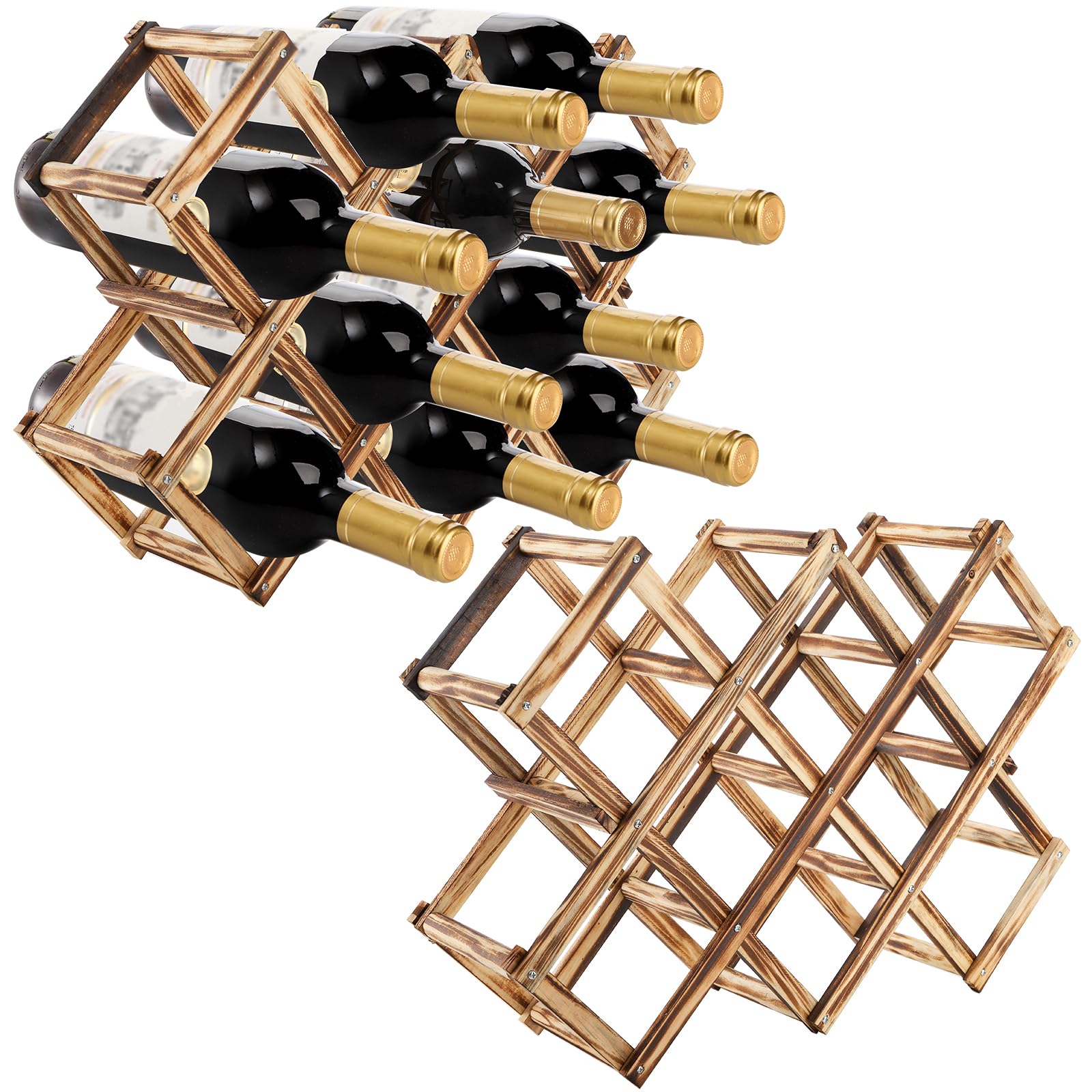 ZEAYEA 2 Pack Tabletop Wood Wine Holder, Foldable Countertop Wine Rack for 20 Bottles, Free Standing Wine Storage Rack Display Shelf for Home, Kitchen, Bar, Cabinet, Pantry