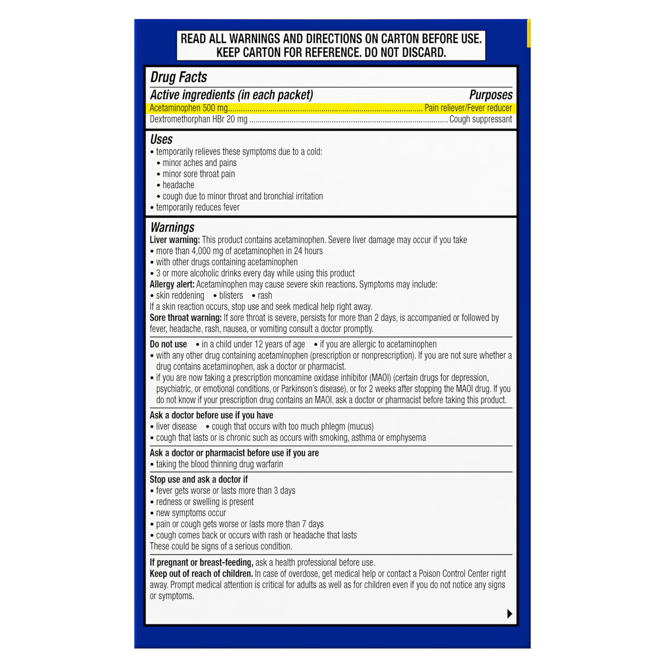 Theraflu Daytime Severe Cold Relief Powder, Honey Lemon​ Flavor, 6 Count