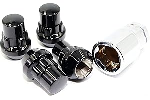 Set of 4 14x1.5 Veritek Gloss Black Acorn Bulge Tuner 1.40 Inch Security Wheel Locks for Aftermarket Custom Wheels