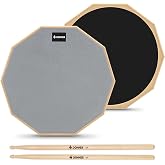 Donner Drum Practice Pad 8 Inches, Silent Practice Drum Pad | 2-Sided Portable Drumming Pad with 5A Drum Sticks - Gray