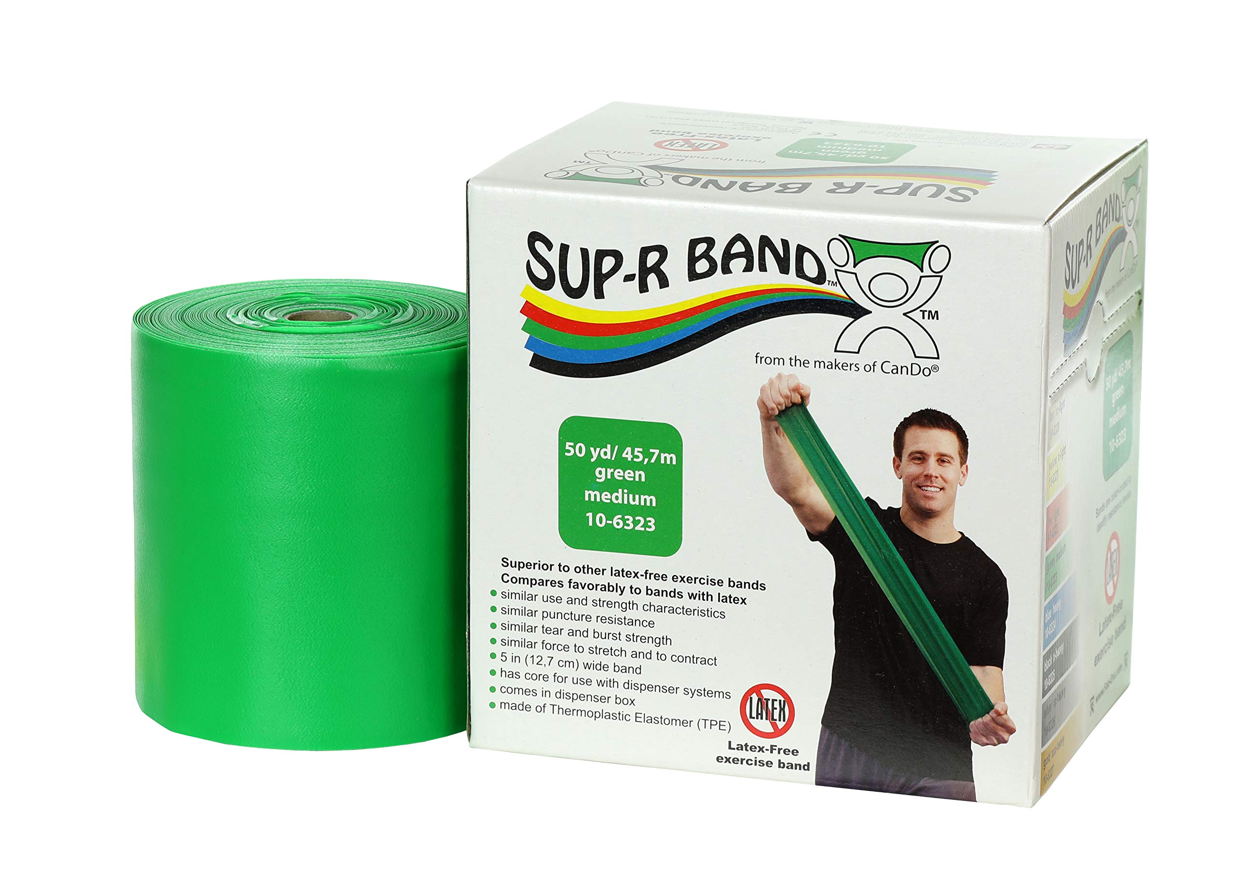 CanDo Resistance band LATEX-free / training band / gymnastics band - 45 m - green (medium) - alternative to dumbbells