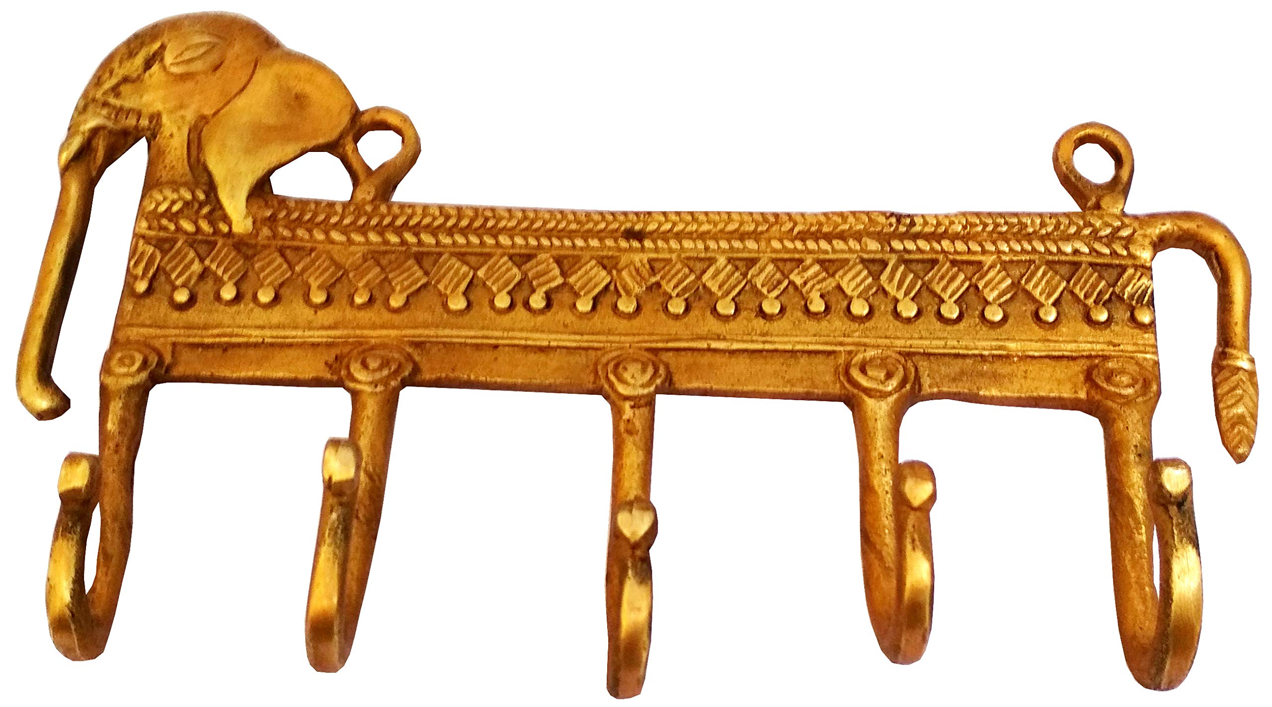 Purpledip Brass Wall Hook 'Regal Elephants': Vintage Design Coat Clothes Hanger (11735)