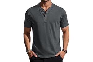 MAGCOMSEN Mens T-Shirt Henley Shirts with Amber Button Cotton Tees V Neck Rugular Fit Summer Short Sleeve Casual Tops