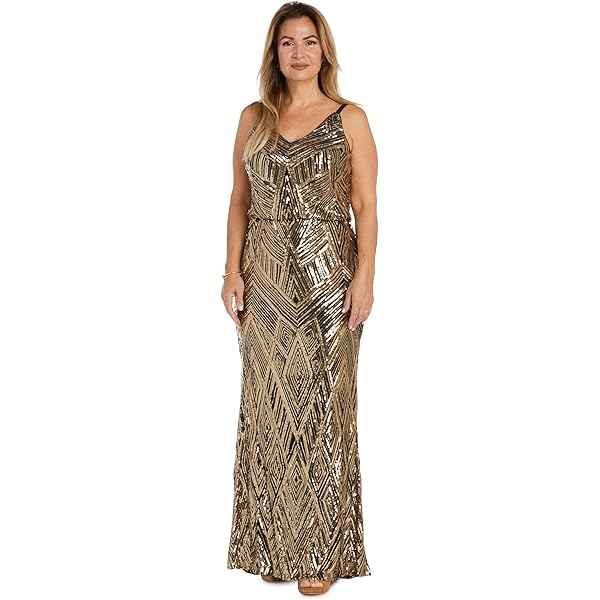 r&m richards gold dress Long Black & Gold Sequin Gown – R&M Richards main image 1
