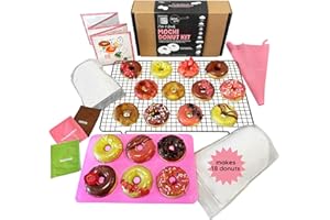 Global Grub DIY Morimoto Mochi Donut Kit - Includes Mochi Donut Mold, Reusable Piping Bag, Sweet Rice Mochi Flour, Confectioners’ Sugar, Strawberry Powder, Cocoa Powder & Matcha Green Tea Powder, Step-by-Step Instructions, Master Chef Approved, Makes 18 baked donuts