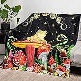 Mystical Forest Frog and Mushroom Throw Blanket - Soft Flannel Plush Blanket for Bed, Couch, Sofa, and Chair - Available in 50