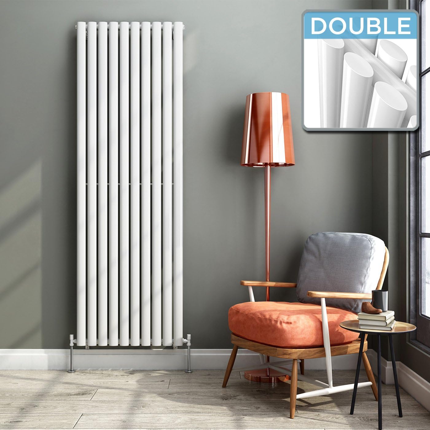 iBathUK 1800 x 600 mm Modern Vertical Column Radiator White Double