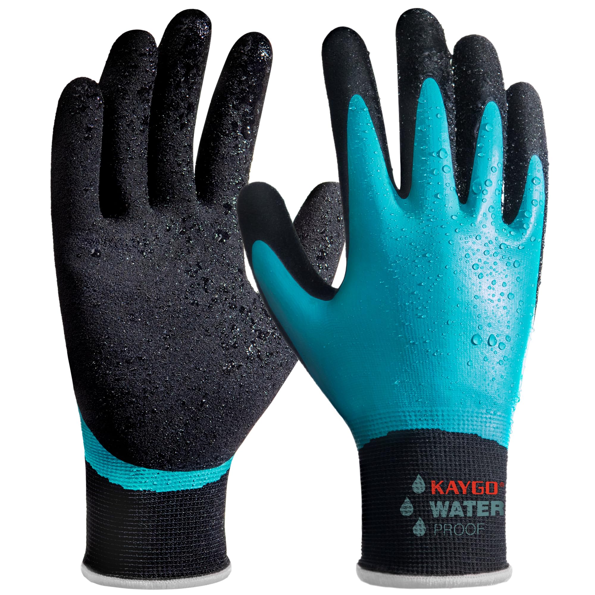 KAYGO Waterproof Work Gloves for Men and Women with Double Latex Coated, Non-Slip Super Grip for Gardening Car Washing Fish Cleaning (Blue, XL, 1 Pairs) — image 1