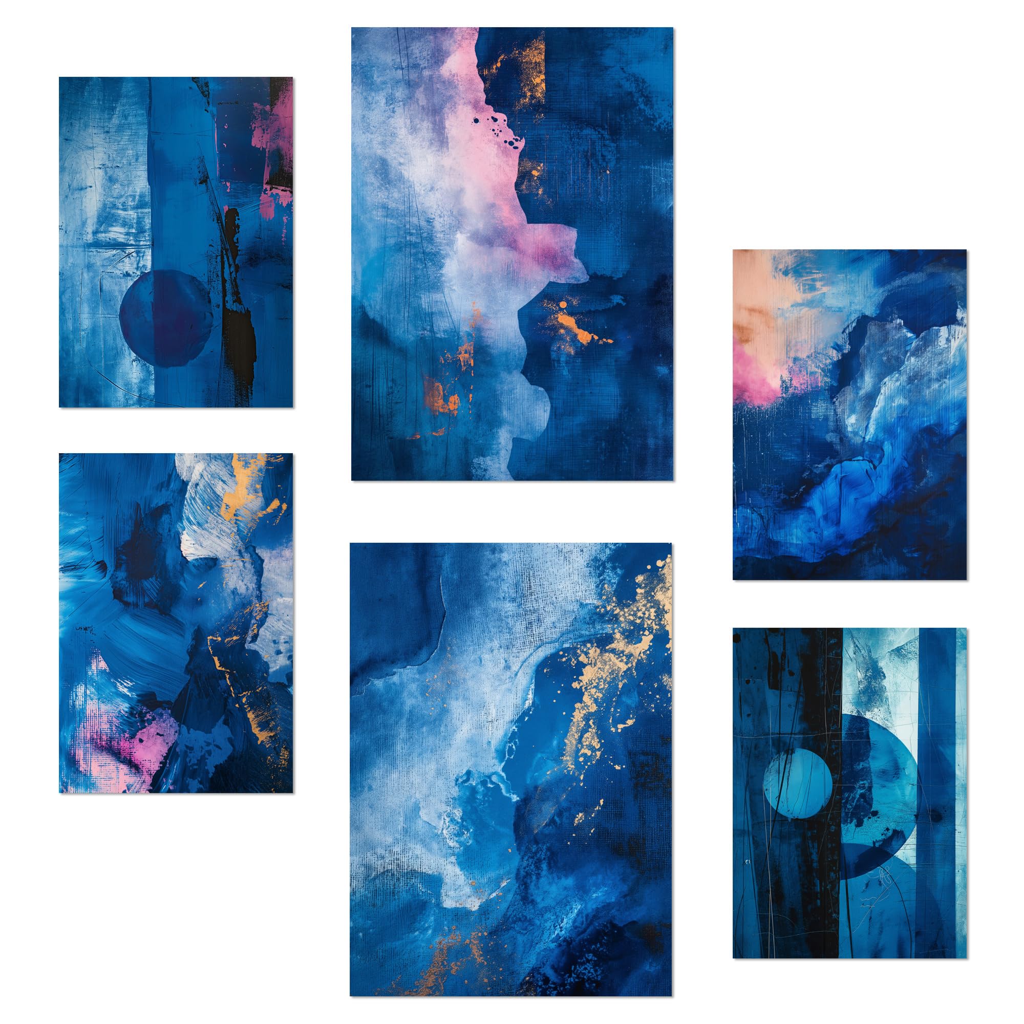 Nacnic Set of 6 Abstract colors 2 Posters with design illustration to decorate the walls of home. Rooms, office, shop, business. A3 and A4 size. Frameless.