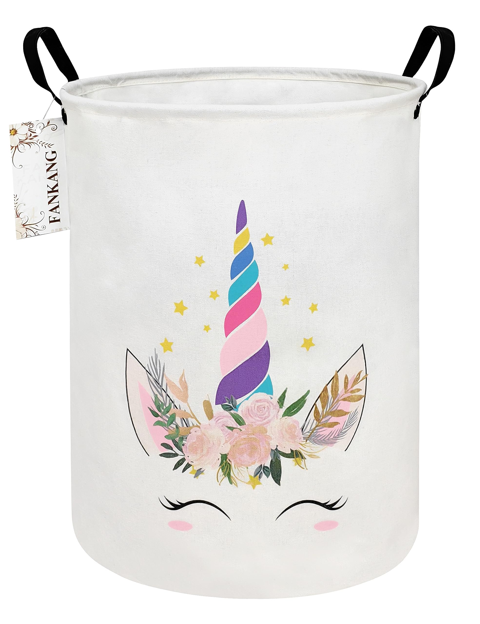FANKANG Laundry Hamper Storage Bins Nursery Hamper Canvas Foldable with Waterproof PE Coating Storage Baskets for Kids Toys Room, Nursery, Home,Gift Basket(Round Rose Unicorn) — image 1