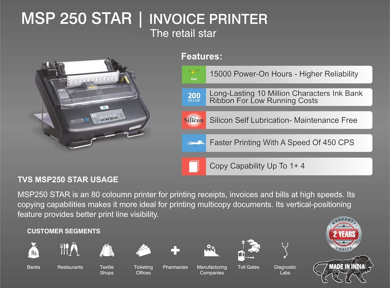 tvs dot matrix printer 250 star price