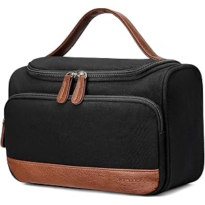 Vorspack Structured Canvas Travel Toiletry Bag for Men, Medium-Black | Upright Travel Bag with Wet Pocket, Wide Opening, Bath