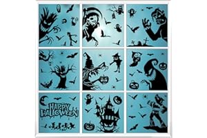 BOSONER 98Pcs Halloween Window Clings: 9 Sheets Halloween Window Stickers Decorations - Double Sided Halloween Window Clings 