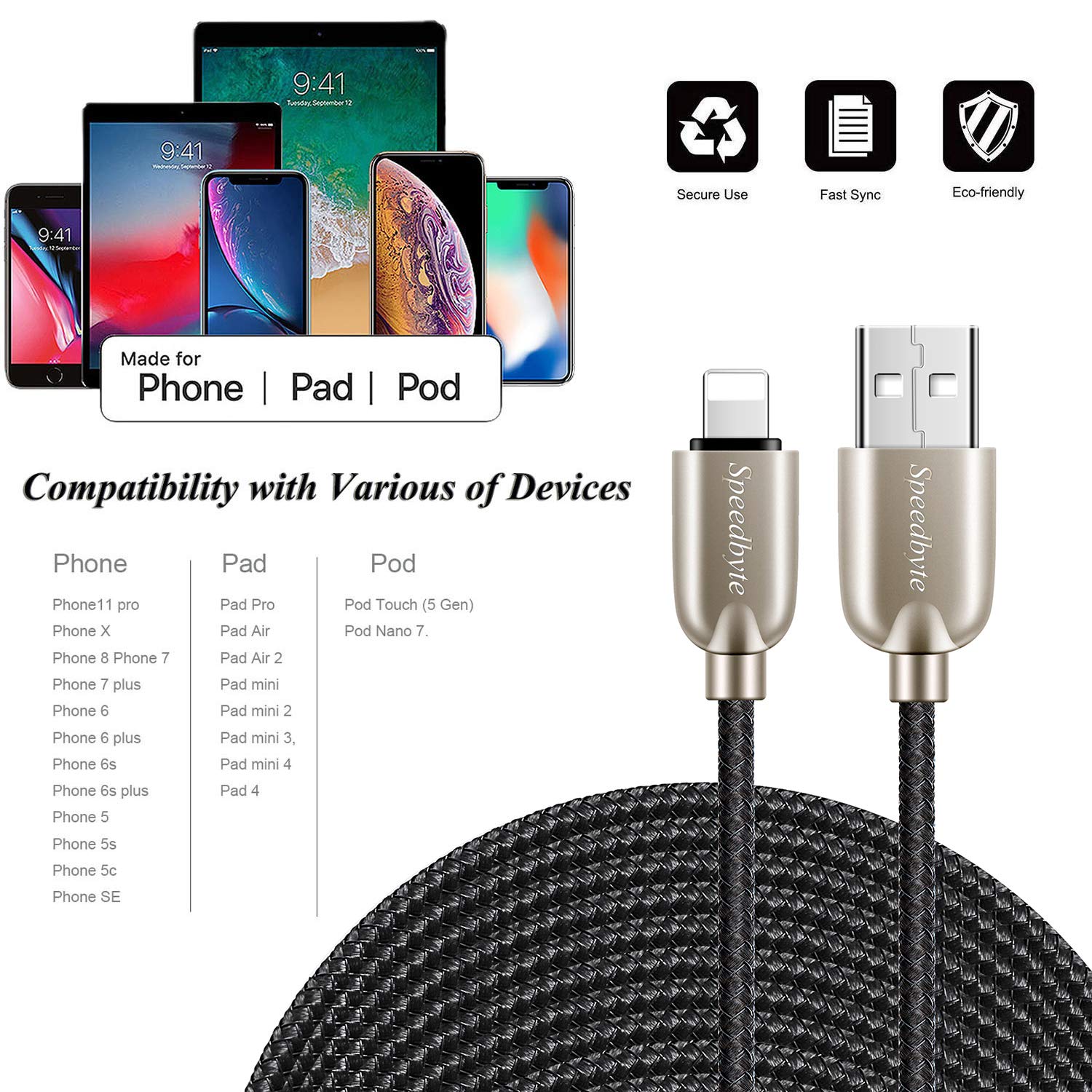 16FT Charger Cable，5M Nylon Fishnet Braided Super-long Charge Cord USB Cable with Zinc Alloy Connector Compatible with Phone 11/11Pro/11ProMax/Xs/Max/XR/X/8/8Plus/7/7Plus/6S/6S Plus/5/5S/5C/SE/Pad/Pod