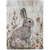 ainori Cute Bunny Flannel Blanket - Adorable Rabbit Woodland Scene with Flowers and Butterfly Rustic Throw - Lightweight Soft Cozy Gifts Blankets for Kids Adult,Modern Decor,Home Room Accent 50x60in
