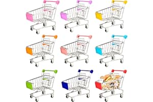 Flahard 9 Pcs Mini Shopping Cart, Tiny Supermarket Handcart, Desk Shopping Cart Toys, Bulk for Kids, Desk Decoration, Doll House, Cosplay Accessory, 9 Colors