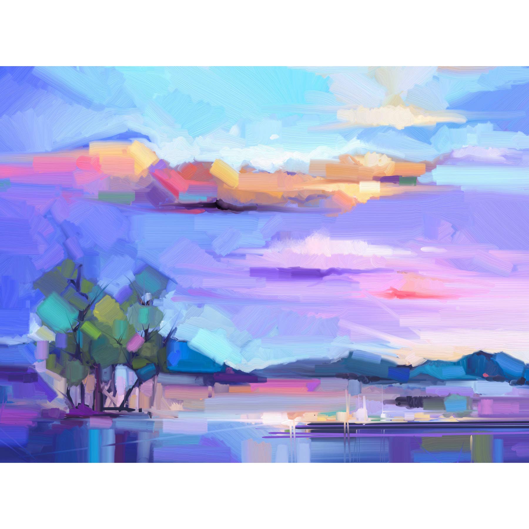 Wee Blue Coo Abstract Sunset on Meadow Large Wall Art Print Canvas Premium Poster