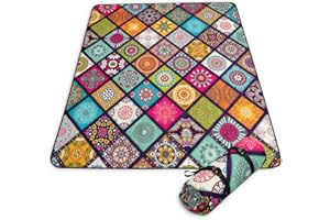 Nttopship Bohemia Printing Picnic Blankets Picnic MatWaterproof Foldable 78x78 Inches,Boho Picnic Outdoor Mat fit Teens Adults for Camping,Sand,Park,Travel,Grass,Playground...
