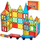 Gemmicc Magnetic Tiles, Deluxe 136 PCS Building Blocks Magnet Toys for Kids,3D Magnet Puzzles Stacking Blocks for Boys Girls,Huge Set with 2 Cars