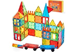 Gemmicc Magnetic Tiles, Deluxe 136 PCS Building Blocks Magnet Toys for Kids,3D Magnet Puzzles Stacking Blocks for Boys Girls,