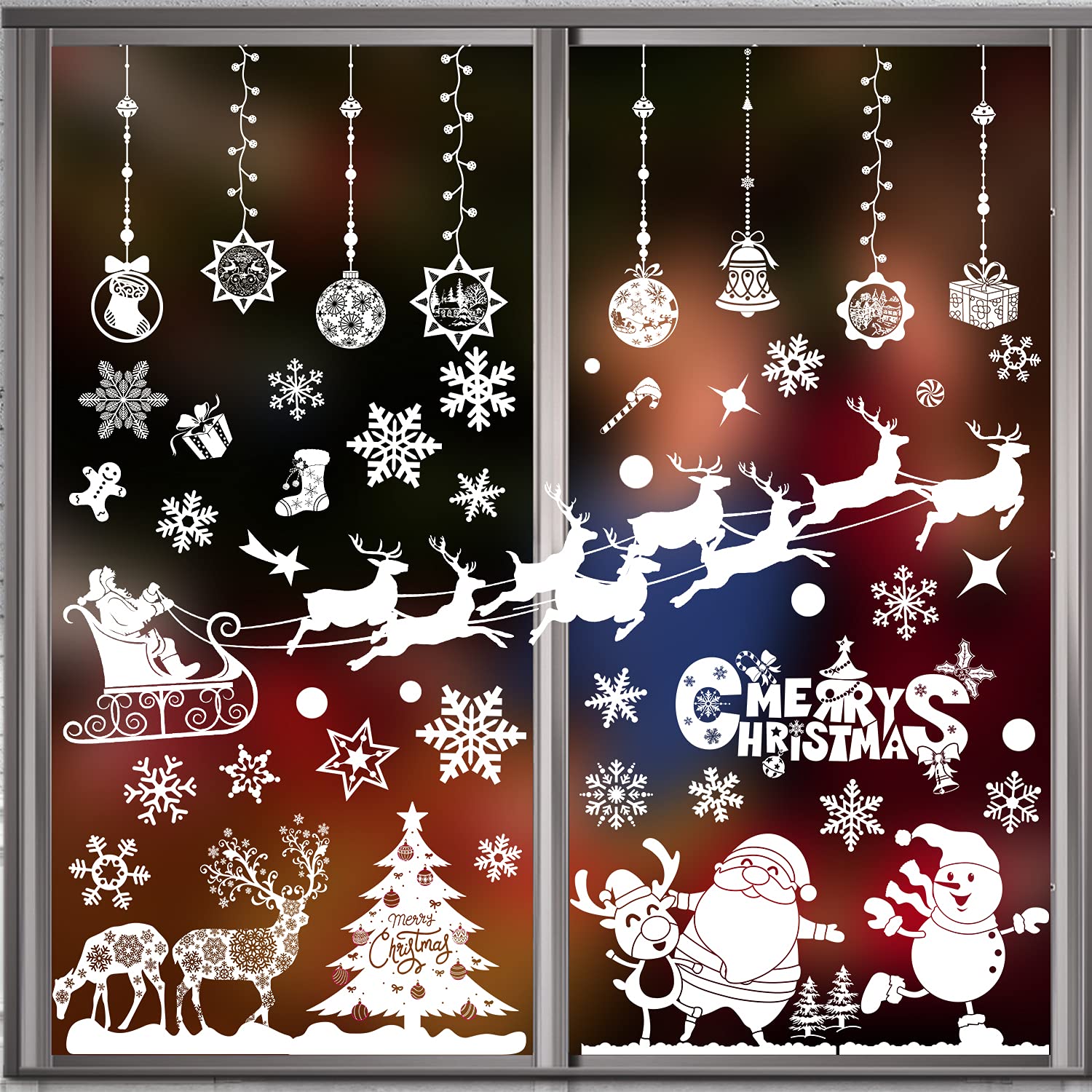 Christmas Window Stickers 8 Sheets Window Sticker Decor Snowflakes Window Pictures for Doors, Shop Windows, Glass Fronts, Christmas Decoration Reusable (White)