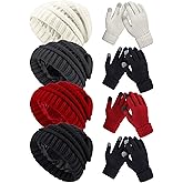 4 Sets Knitted Beanie Hat & Glove Set for Women - Soft, Warm Touchscreen Gloves & Winter Hats